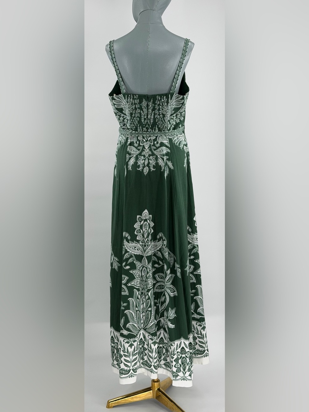 🆕 FARM Rio 🧿 NWT Miranda Buckles Maxi Dress, Dark Green & White Linen - Sz XL - Picture 7 of 15